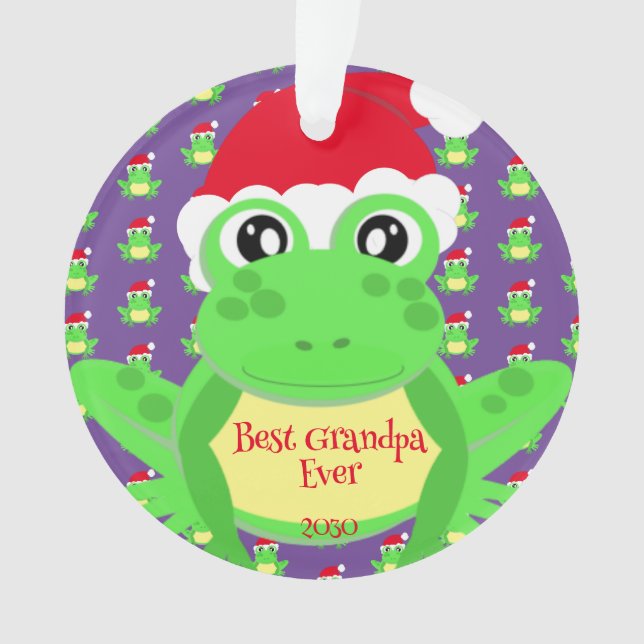 Foto Weihnachten Lila Frosch Weihnachtsmannmütze M Ornament (Vorderseite)