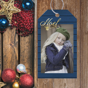 Foto-Weihnachten Noel Blau Holz Geschenkanhänger