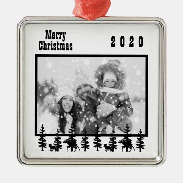Foto Weihnachten Western Schwarz-weiß Ornament Aus Metall (Vorne)