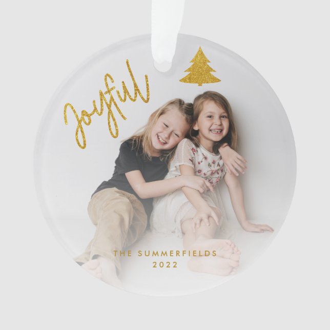 Foto Weihnachts-Feiertagskript Joyful Ornament (Vorderseite)