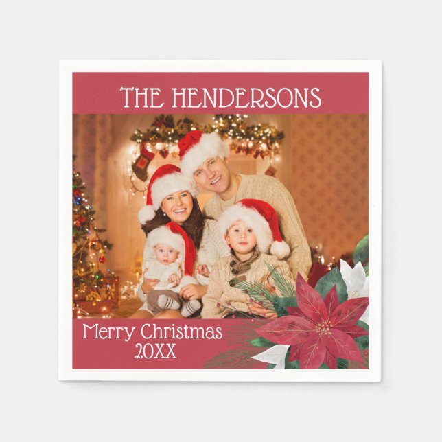 Foto Weihnachts-Party Poinsettia Napkins Serviette (Vorderseite)