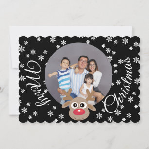 Foto Weihnachts Schwarz-weißes Script Niedlich Rei Feiertagskarte