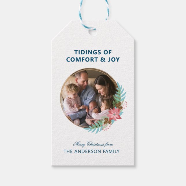 Foto Weihnachts Wreath Poinsettia Holiday Geschenkanhänger (Vorderseite)