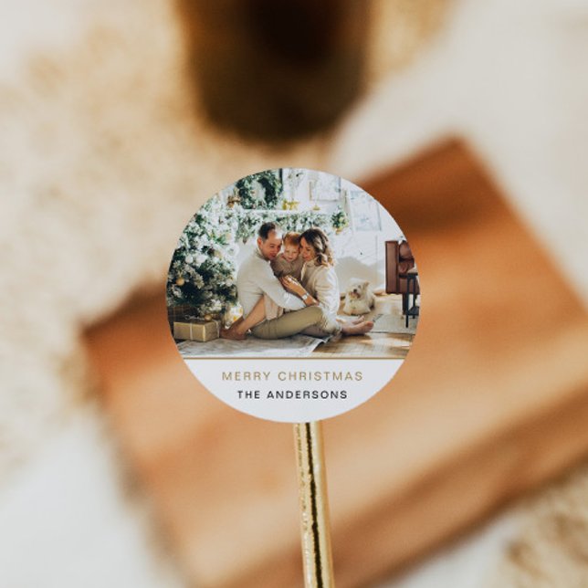 Foto Weihnachtsaufkleber Weihnachtsmarke Minimal G Runder Aufkleber (Von Creator hochgeladen)