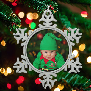 Foto-Weihnachtsbaum-Ornament-Samt-Geschenkbox Schneeflocken Zinn-Ornament