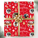 Foto Weihnachtsbaumen Individuelle Name Rot Geschenkpapier<br><div class="desc">Machen Sie Ihr Geschenk mit diesem personalisierten Namensschild und fünf Fotos extra für Sie, um mit Ihren eigenen Familienfreunden oder Haustieren zu ersetzen! Ein stilvolles Urlaubsprojekt mit festlichen Weihnachtsbäumen, Schneeflocken und Sternen. ♦ Klicken Sie zum Ersetzen von Fotos auf "Diese Vorlage personalisieren" ♦ Klicken Sie neben jedem Foto auf "Ändern",...</div>