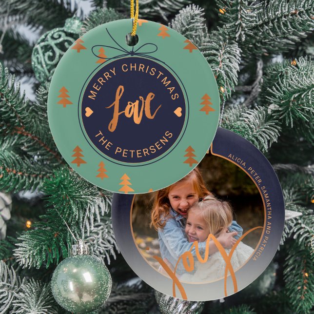 FOTO Weihnachtsdekor Joy Liebe Navy Sage Custom Keramik Ornament (Von Creator hochgeladen)