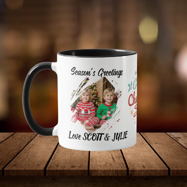 Foto Weihnachtsfamilie Persönliche Tasse (elegant Keepsake design 2 photos and Christmas in Center.)