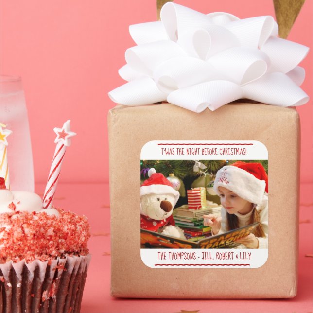 Foto Weihnachtsfamilie Quadratischer Aufkleber (Party)