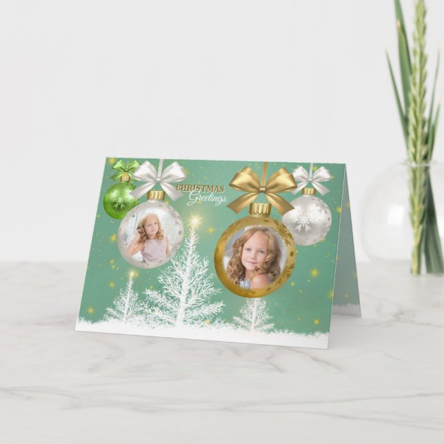 Foto-Weihnachtsgoldweißer grüner Karte (Vorderseite)