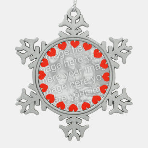 Foto-Weihnachtsherzverzierung   addieren Ihr Bild Schneeflocken Zinn-Ornament