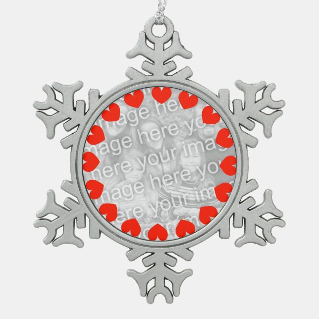 Foto-Weihnachtsherzverzierung | addieren Ihr Bild Schneeflocken Zinn-Ornament (Vorderseite)