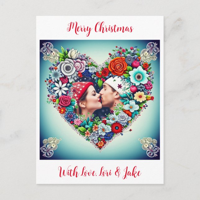 Foto Weihnachtskarte für neue Paare Feiertagspostkarte (Vorderseite)