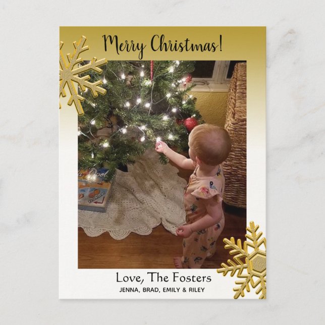 Foto-Weihnachtskarte für verblichene Gold-Familie Postkarte (Vorderseite)
