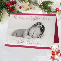 Foto-Weihnachtskarte mit Baby Namen Rot