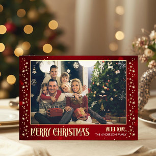 Foto Weihnachtskarte mit Family Picture Red Color Feiertagskarte