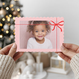 Foto-Weihnachtskarte mit rosa Muschelrand und rote Feiertagskarte