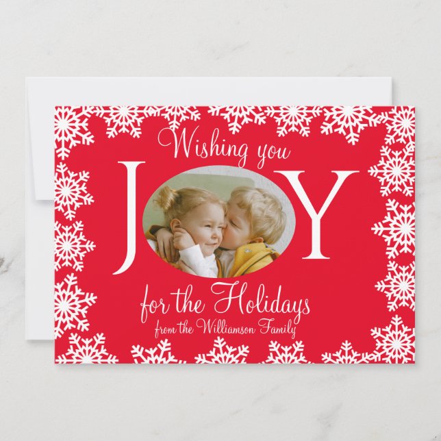 Foto Weihnachtskarte Rotweiße Schneeflocken V Karte (Vorderseite)