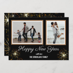 Foto-Weihnachtskarte Schwarz & Gold Feuerwerk Dankeskarte