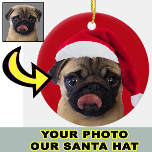 Foto-Weihnachtsmann-Mütze auf Ihrem Hund Welpe Keramik Ornament