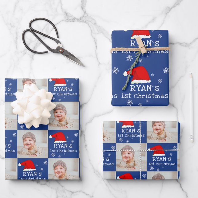 Foto Weihnachtsmannmütze Snowflake Geschenkpapier Set (Vorderseite)