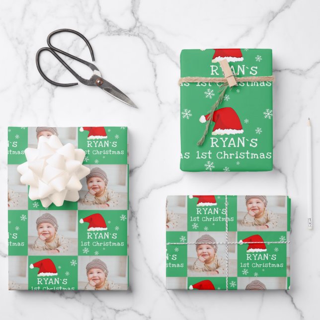 Foto Weihnachtsmannmütze Snowflake Geschenkpapier Set (Vorderseite)