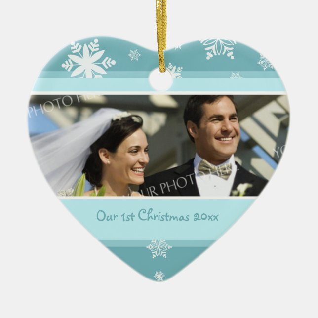 Foto-Weihnachtsverzierung des Paares erste Keramik Ornament (Vorne)