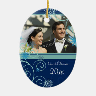 Foto-Weihnachtsverzierung des Paares erste Keramik Ornament