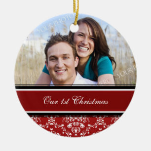 Foto-Weihnachtsverzierung des Paares erste Keramikornament