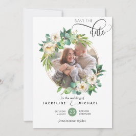 Foto, Weiß und Grün Hochzeit speichern Sie das Dat Save The Date