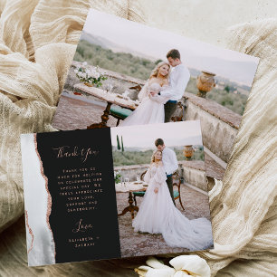 Foto Weiße Graue Achat Roségold Dunkle Hochzeit Dankeskarte