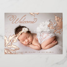 Foto Welcome Baby Rose Gold Foil Blätter Birth