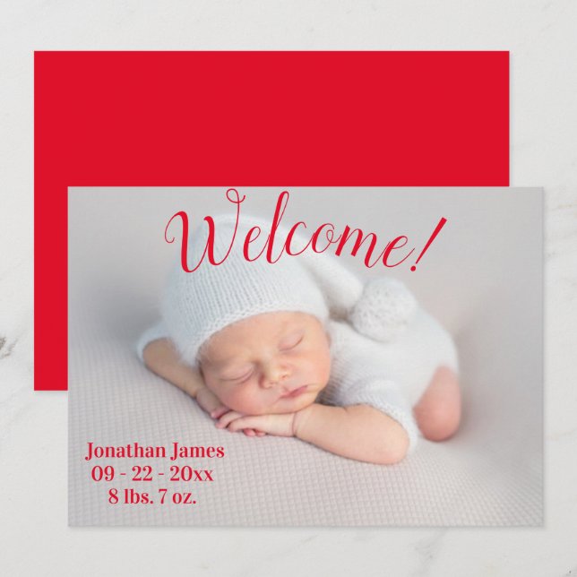 Foto Welcome Newborn Birth Script Simple States Ankündigung (Vorne/Hinten)