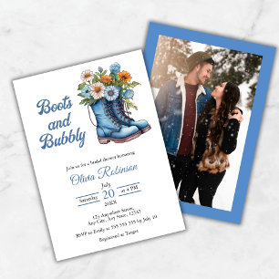 Foto Western Blue Stiefel & Bubbly Brautparty  Einladung