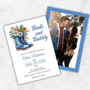 Foto Western Blue Stiefel & Bubbly Brautparty  Einladung