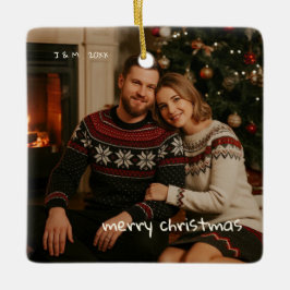 Foto Whimsical Red Doodle Weihnachten verheiratet Keramikornament