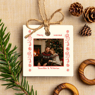 Foto Whimsical Red Doodle Weihnachten verheiratet Keramikornament