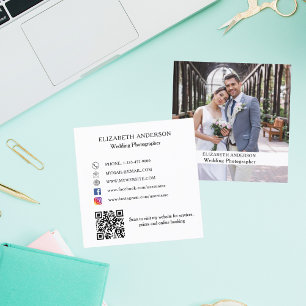 Foto White Black QR Code Social Media Quadratische Visitenkarte