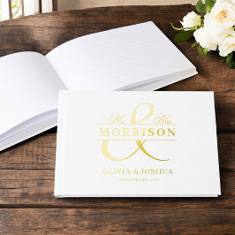 Foto White Elegant Modern Wedding Gold Gästebuch