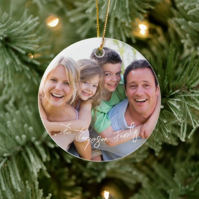 Foto White Script Ornament (Baum)