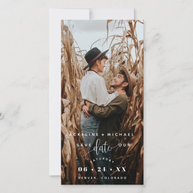 Foto White Script Wedding Save the Date Lesezeiche (Vorderseite)