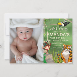 Foto Wild One Birthday Jungle Animals Party Einladung