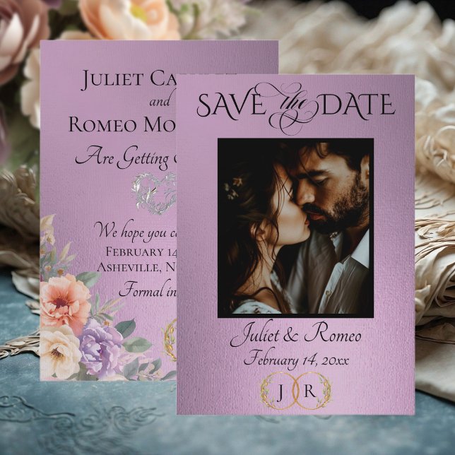 Foto, Wildblumen & Blatt-Monogramm - Lavendel Save The Date (Von Creator hochgeladen)