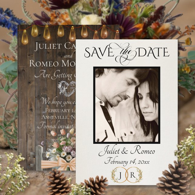 Foto, Wildblumen & Blatt-Monogramm - Pfirsich Save The Date (Von Creator hochgeladen)