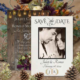 Foto, Wildblumen & Blatt-Monogramm - Pflaume Save The Date