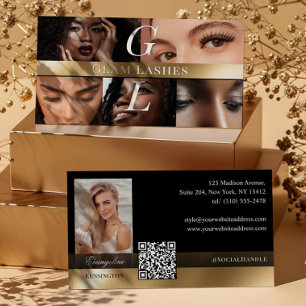 Foto-Wimperntechnikerin Luxe Monogram Schwarz Gold Visitenkarte