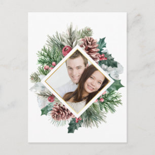 Foto Winter Pinecones und Holly Save the Date Postkarte