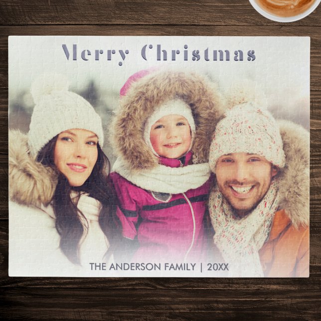 Foto Winter Urlaub Moderne Weihnachten Puzzle (A festive winter jigsaw puzzle to personalize with your own photo and name(s))