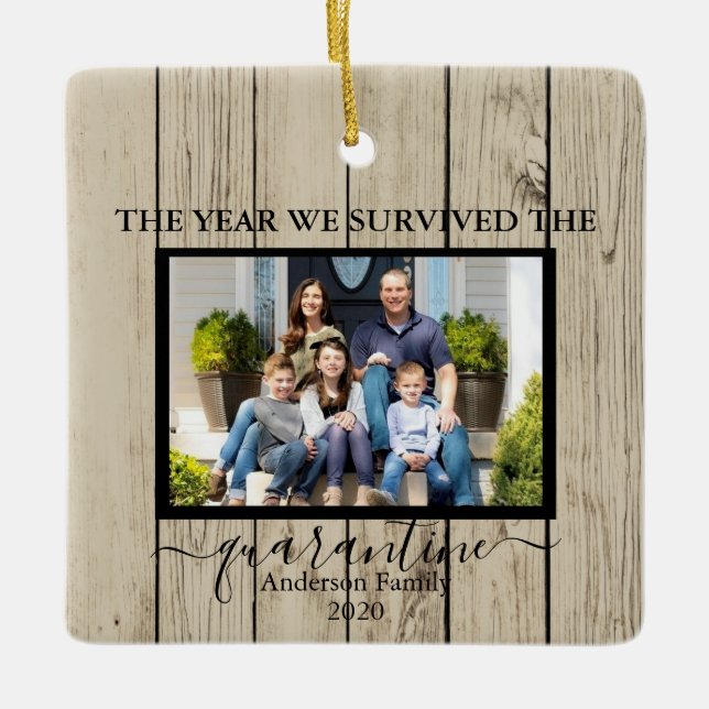 Foto wir überlebten die Quarantäne-Imitate Holz Keramikornament (Vorderseite)