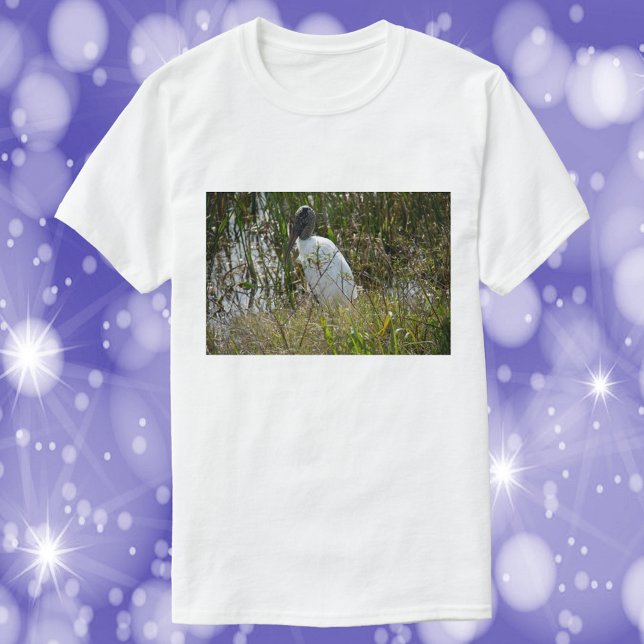 Foto Wood Stork Bird Florida T-Shirt (A shirt featuring a photograph of a wood stork bird in Florida wetlands.)